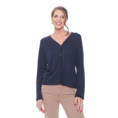 Polera  Manga Larga  Escote V Con Encaje