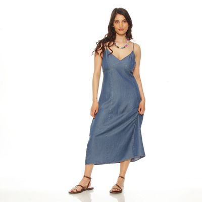 Vestido Sin Manga Tencel Escote V Con Corte En Delantero