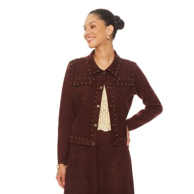 Chaqueta Suede Manga Larga Con Tachas Y Bolsillos