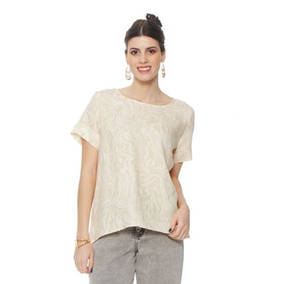 Blusa Manga Corta Lino  Esatampado Escote Redondo