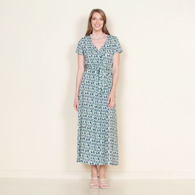 Vestido Manga Corta Estampado Escote V Con Lazo En Cintura