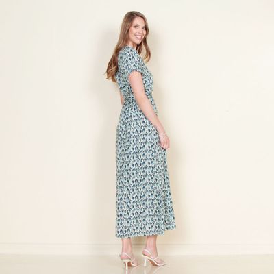 Imagen 2 del producto Vestido Manga Corta Estampado Escote V Con Lazo En Cintura