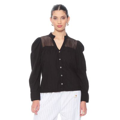 Blusa Manga Larga Brodery Abotonada En Delantero Y Aplicacion