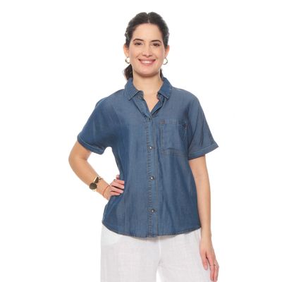 Blusa Lyocell Abotonada  Manga Corta Con Bolsillo