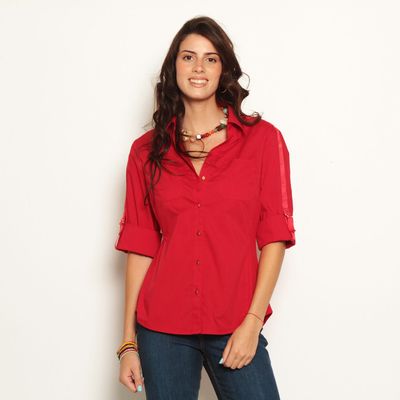 Blusa Manga 3/4  Abotonada En   El Delantero