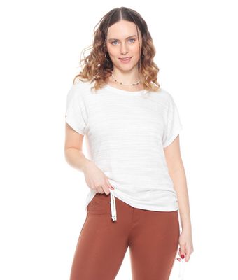 Polera Manga Corta Solida Escote Redondo Amarras Costado