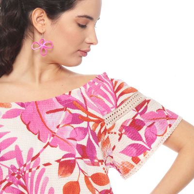 Imagen 2 del producto Blusa Manga Corta Estampada Escote Redondo Elasticado