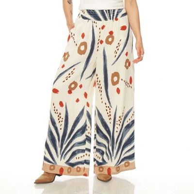 Pantalon Wide Leg Estampado Tiro Alto    Pretina Elasticada