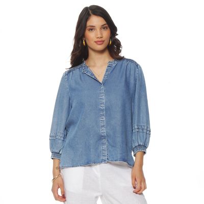 Blusa Manga Larga Lyocell  Abotonada En Delantero