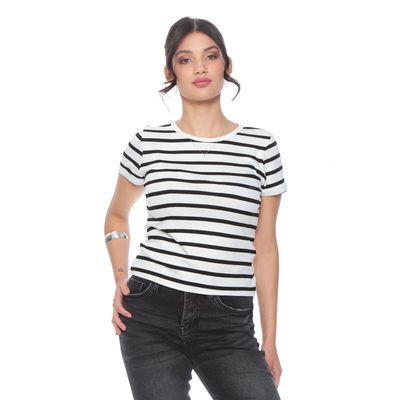 Polera Manga Corta Listada Escote Redondo