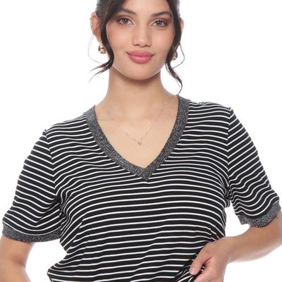 Imagen 2 del producto Polera Manga Corta Listada Escote En  V