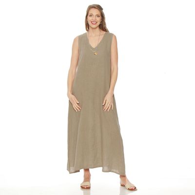 Imagen 1 del producto Vestido Sin Manga Lino Con Bolsillos Escote V