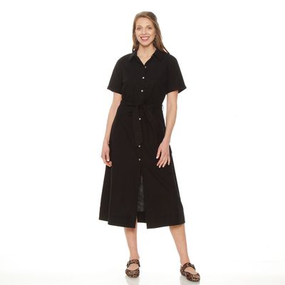 Vestido Camisero Manga Corta  Con Lazo En Cintura