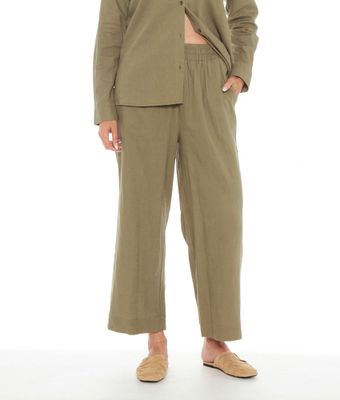 Pantalon Crop Ancho De Lino Con Pretina Elasticada