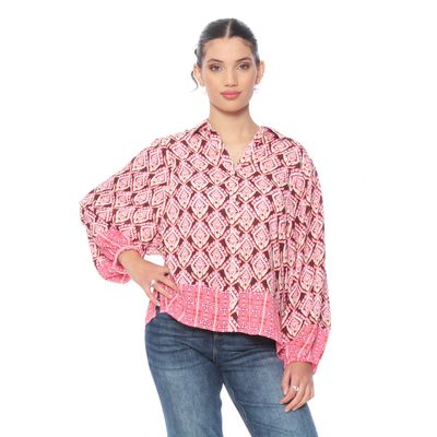 Blusa Manga Larga Estampada Abotonada En  Delantero