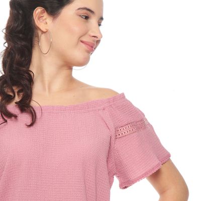 Imagen 2 del producto Blusa Manga Corta Solida Escote Redondo Elasticado