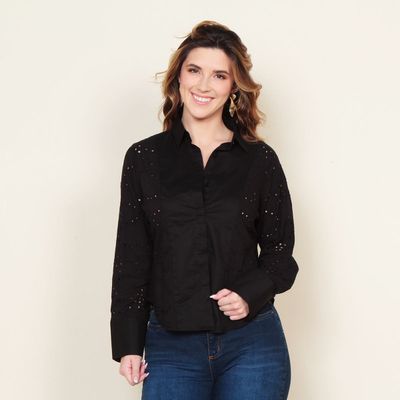 Blusa Abotonada Manga Larga Schiffli