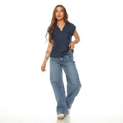 Imagen 2 del producto Blusa M/c Solid Abotonada Cuello Camisero Y Bolsillos Tapeta