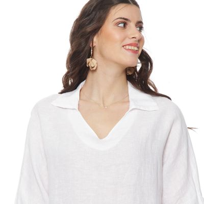 Imagen 2 del producto Blusa Manga 3/4 Lino Escote V Con Cuello