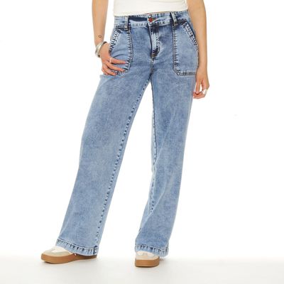 Jeans Cargo Recto Tiro Alto Pretina Basica 1 Boton