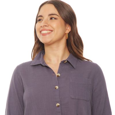 Imagen 2 del producto Blusa Manga Larga Solida Abotonada En El Delantero Con Bolsillo