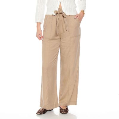 Pantalon Lyocell Wide Leg Tiro Alto Pretina Elasticada Con Lazo