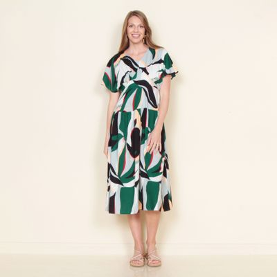 Vestido Manga Corto Estampado Escote V