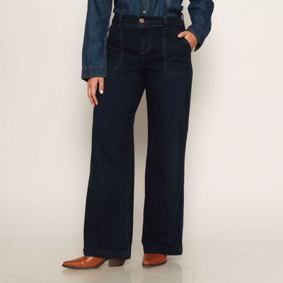 Jeans Cargo Recto Tiro Alto Pretina Un Boton