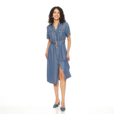 Imagen 1 del producto Vestido Tencel Manga Corta Con Cuello Abotonado Y Cinturon