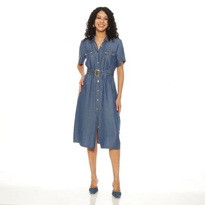 Imagen 2 del producto Vestido Tencel Manga Corta Con Cuello Abotonado Y Cinturon