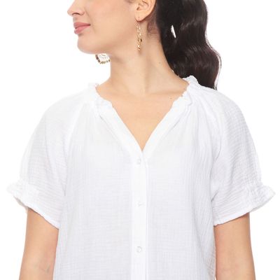 Imagen 2 del producto Blusa Manga Corta Solido Escote V Con Recogido En Manga