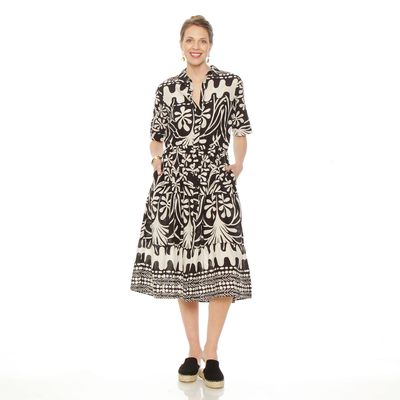 Vestido Manga Corta Estampado Abotonado En El Delantero