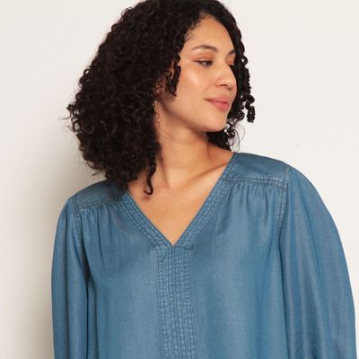 Imagen 2 del producto Blusa Lyocell Manga 3/4 Escote V Con Pu?o De Manga Elasticado