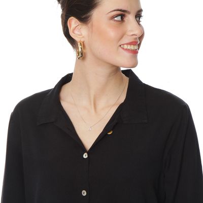 Imagen 2 del producto Blusa Manga Larga Lino Solido Abotonada En El Delantero