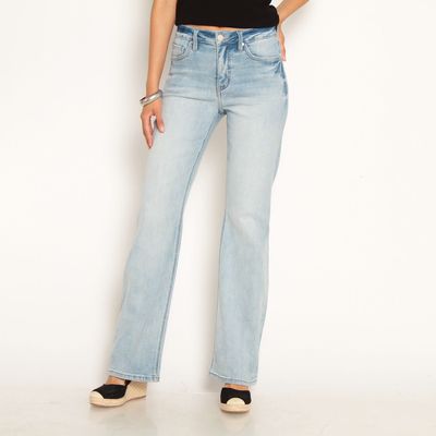 Jeans Flare Tiro Alto Pretina   Basica 1 Boton