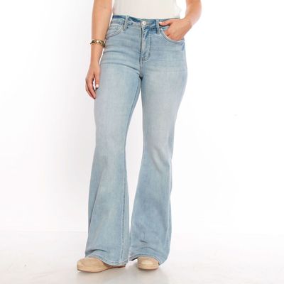 Jeans Flare Tiro Alto Pretina   Basica 1 Boton