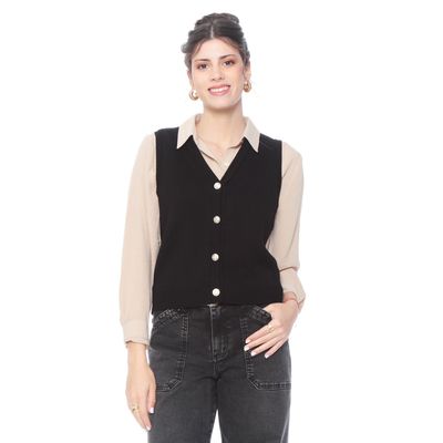 Chaleco Sin Manga Abotonado En Delantero