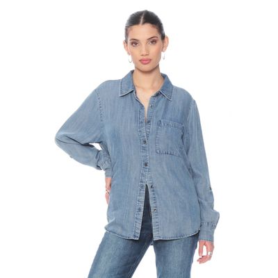 Blusa Manga Larga Lino Lyocell Abotonada En Delantero