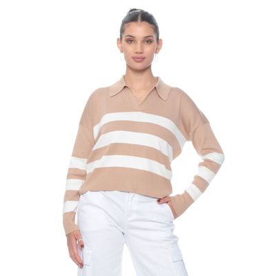 Imagen 1 del producto Sweater Listado Manga Larga Escote V Con Cuello