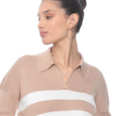 Imagen 2 del producto Sweater Listado Manga Larga Escote V Con Cuello