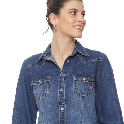 Imagen 2 del producto Blusa Manga Larga Denim Con Bolsillo Y Tapaeta Abrochada En El Frente