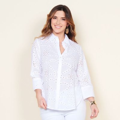 Blusa Abotonada Manga 3/4  Schiffli