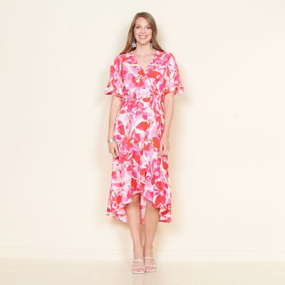 Vestido Cruzado Manga Corta Estampado Escote V