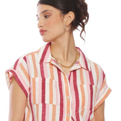 Imagen 2 del producto Blusa Manga Corta Listada Abotonada En Delantero  Con Bolsillo