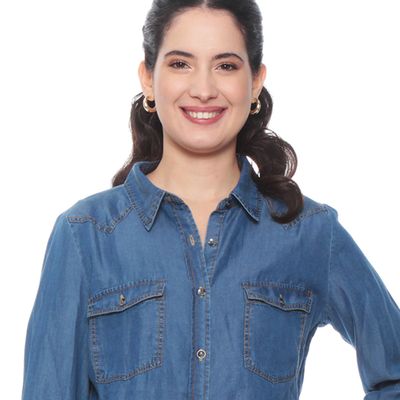 Imagen 2 del producto Blusa Manga Larga Lyocell Abotonada En Delantero Y Bolsillos