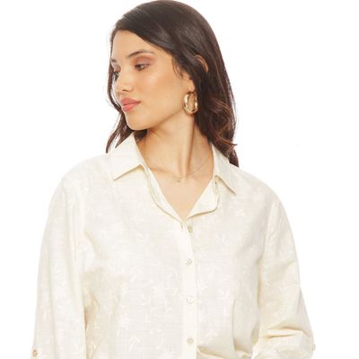 Imagen 2 del producto Blusa Manga  Larga Lino Bordado Abotonada En Delantero