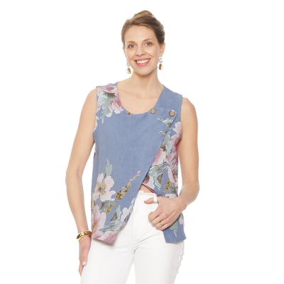 Blusa Sin Manga Lino  Estampado Escote Redondo