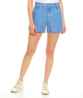 Short Tencel Tiro Alto  Pretina Media Dos Ganchos Interno