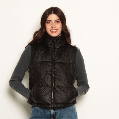 Parka Puffer Sin Manga Con Cierre En Delantero Y Cintura Ajustable