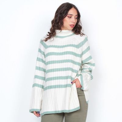 Sweater Listado Manga Larga Cuello Alto